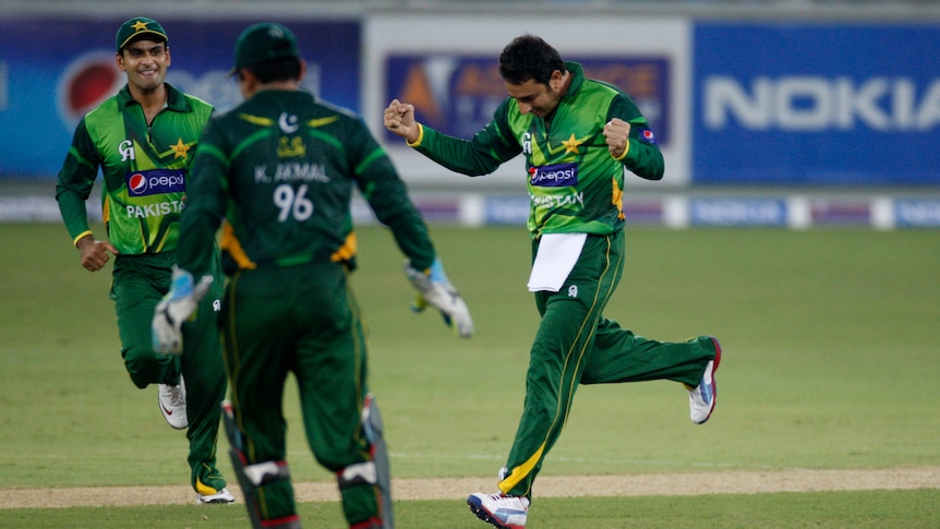 Ajmal celebrates key wicket