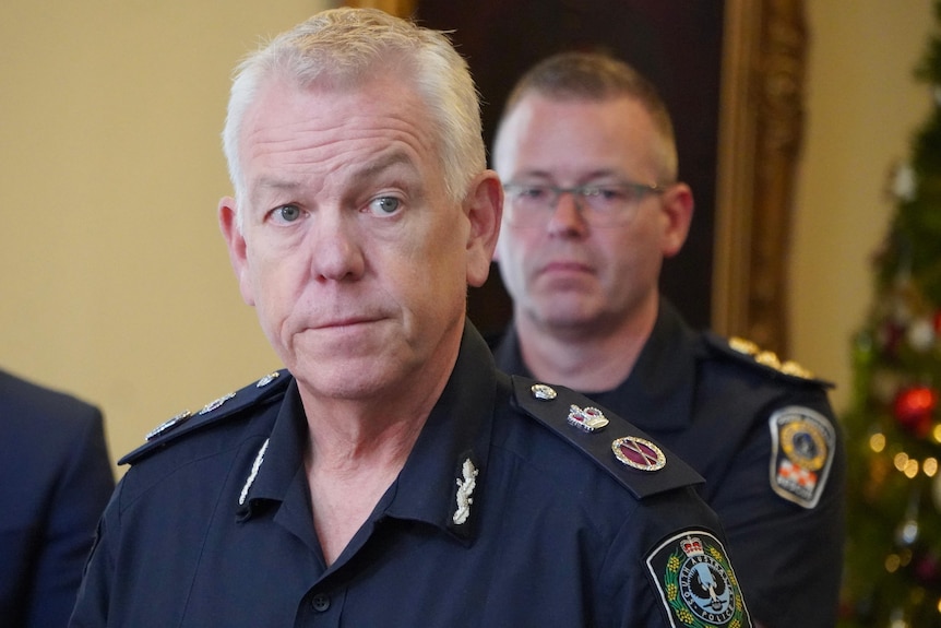 A close up shot of police commissioner Grant Stevens