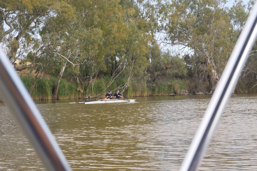Rowers on the Darling River at Wenworth, NSW, November 2023.
