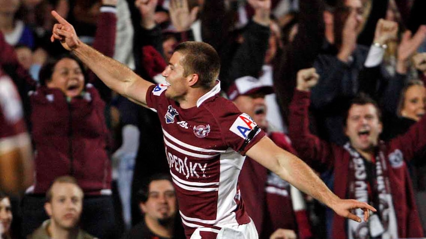 Kieran Foran celebrates try against Storm