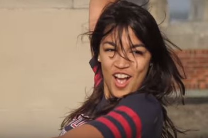Alexandria Ocasio-Cortez dancing in a college video