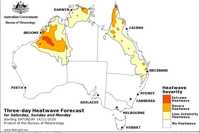 A weather map of a three day heatwave forecast