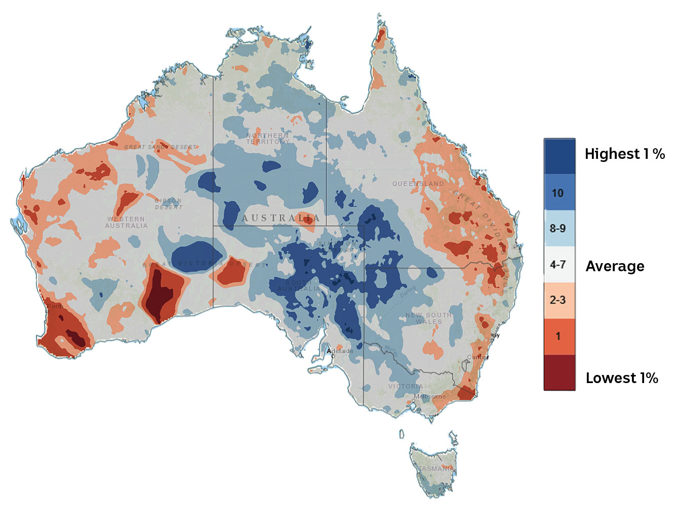 A map of Australia showing soil moisture