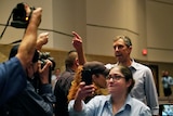 Texas Democratic gubernatorial candidate Beto O'Rourke surrounded by 
