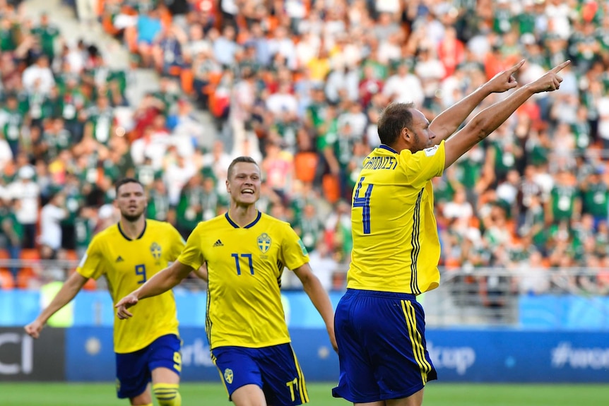 Andreas Granqvist celebrates goal for Sweden against Mexico