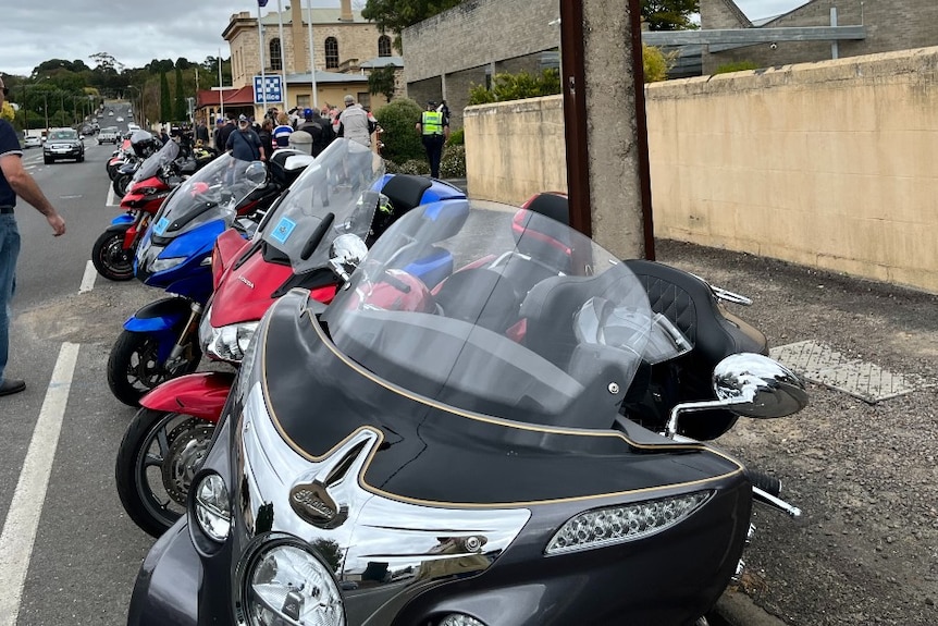 Motorcycles parked along road in Mount Gambier