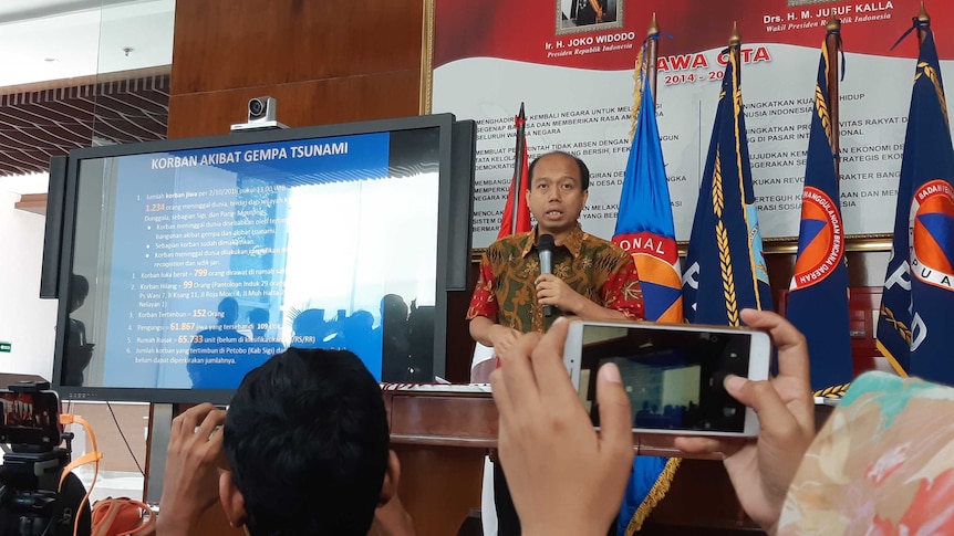 Sutopo Purwo Nugroho dalam konferensi pers di kantor BNPB (2/10/2018).