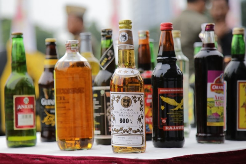 Bottles of spirits and beer to be destroyed in Jakarta.