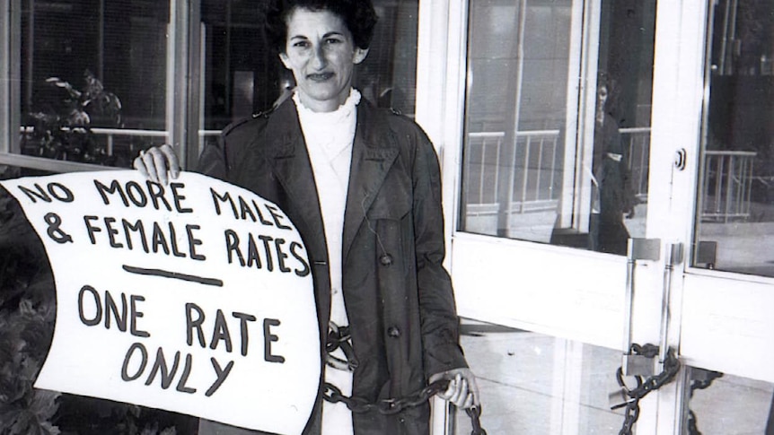 Zelda D’Aprano chained to the front of the Commonwealth Building, Melbourne 1969