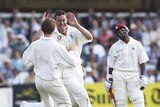Ashley Giles celebrates the wicket of Brian Lara