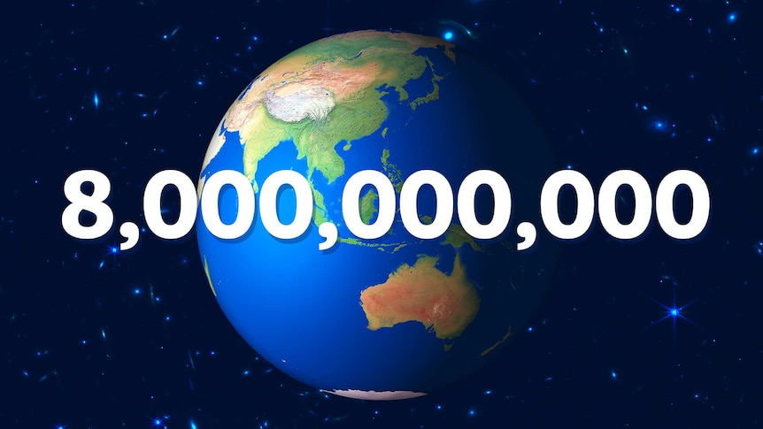 The planet earth with the number 8,000,000,000 across the top.