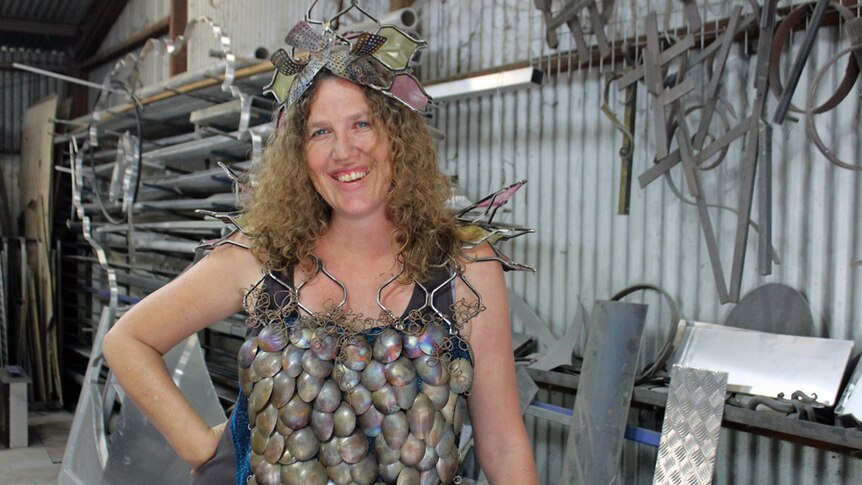 Jules McCrae in her spoon dress made for the Australian Body Art Festival.