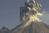 Webcam footage shows volcanic eruption