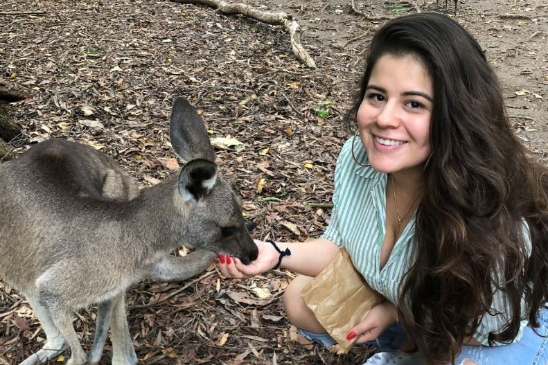 A woman feeding a kangaroo