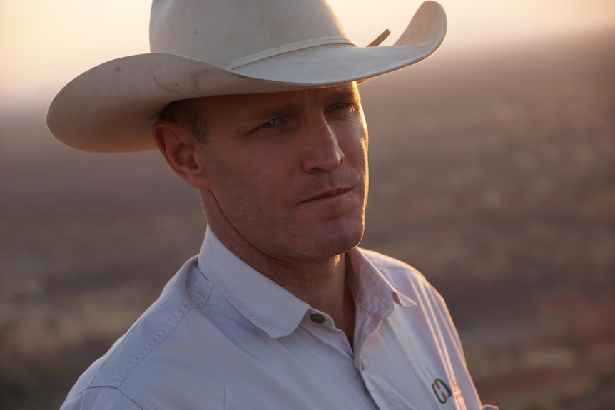 Image of a close up of a mans face wearing an akubra.