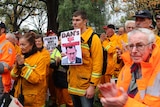 Volunteer firefighters protesters in Melbourne