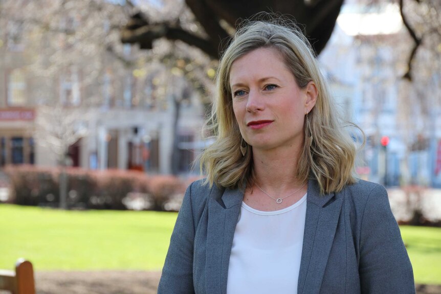 Rebecca White outside Parliament