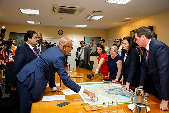 Queensland Premier Annastacia Palaszczuk and Government ministers meet Adani representatives in Townsville in 2016.