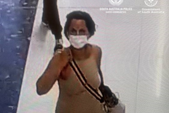 CCTV showing a woman who allegedly absconded from an Adelaide medi-hotel. 