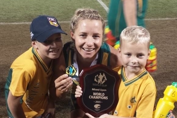 Rugby league halfback Kylie Hilder with her sons.