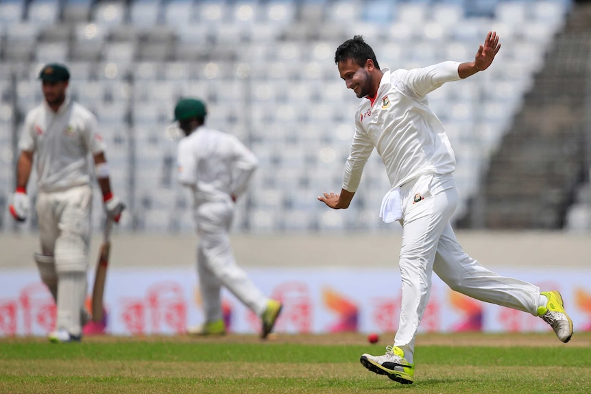 Shakib al-Hasan spreads his wings after as Glenn Maxwell leaves.