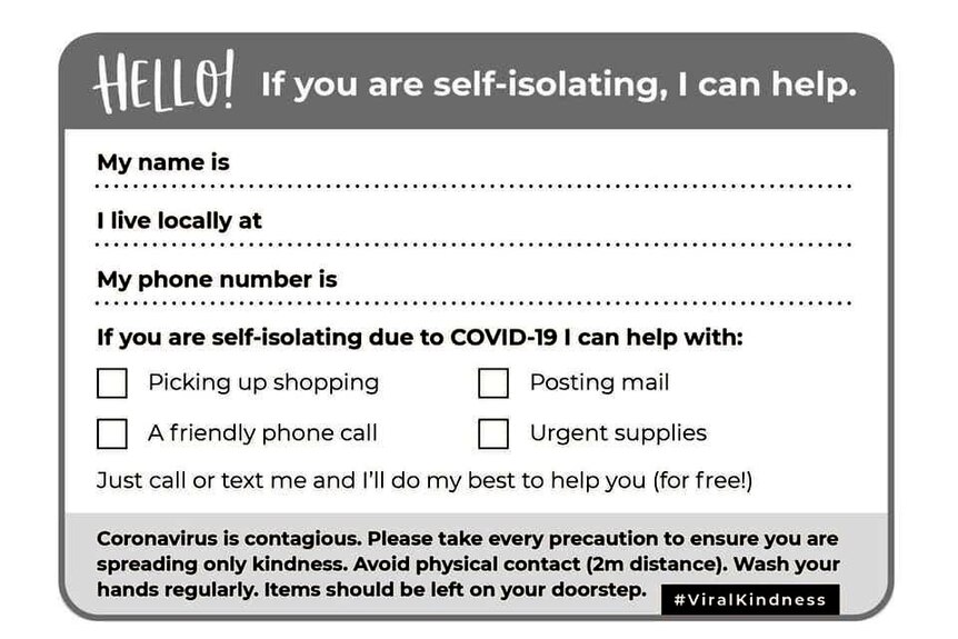 A form offering help with shopping, mail, supplies and phone calls.
