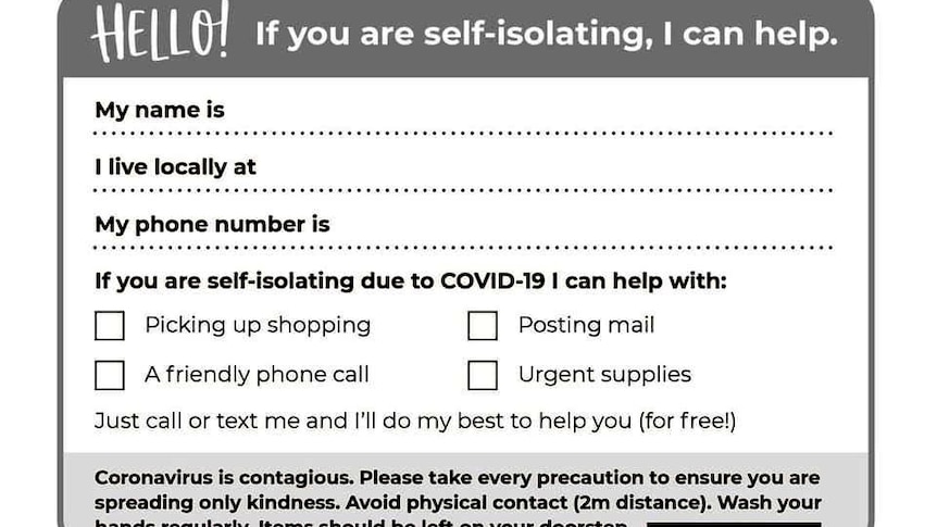 A form offering help with shopping, mail, supplies and phone calls.