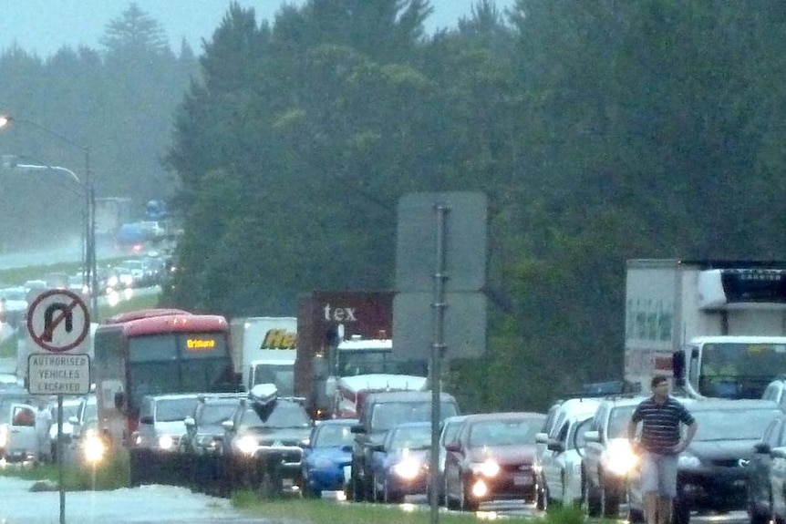 Southbound traffic on the Bruce Highway comes to a standstill