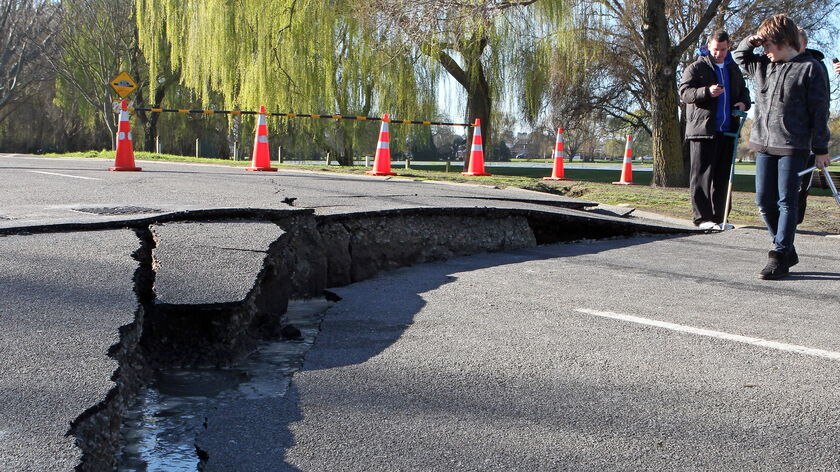 A seismic rupture in a Christchurch road.