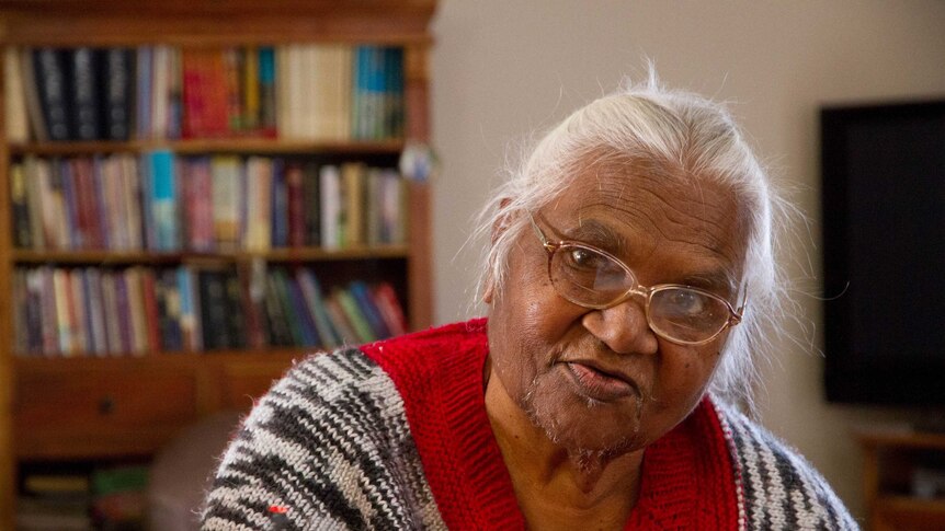 Edna Sceghi in her home in Kalgoorlie, she's advocate for her language and local Aboriginal leader.