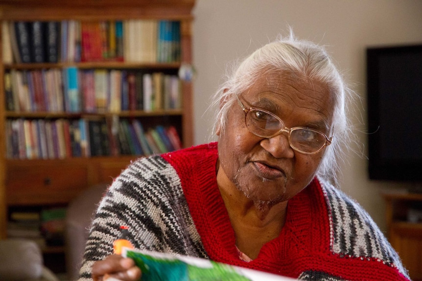 Edna Sceghi in her home in Kalgoorlie, she's advocate for her language and local Aboriginal leader.