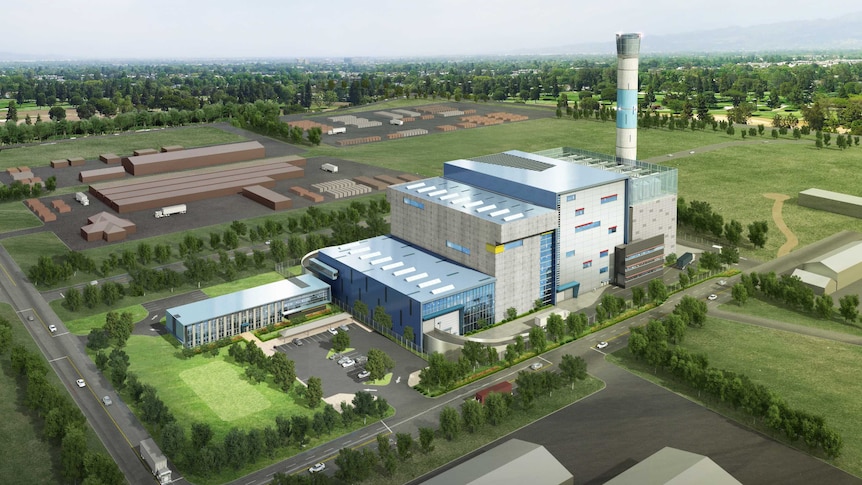 An artist's impression of a thermal waste-to-energy facility to be built in Kwinana.