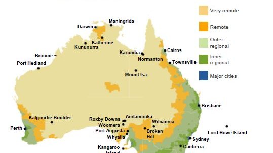 Map of remote areas in Australia