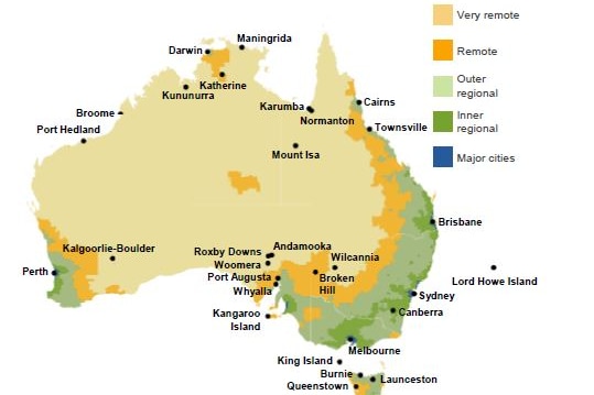 Map of remote areas in Australia