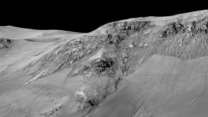 Dark streaks flowing downhill at Mars' Horowitz crater
