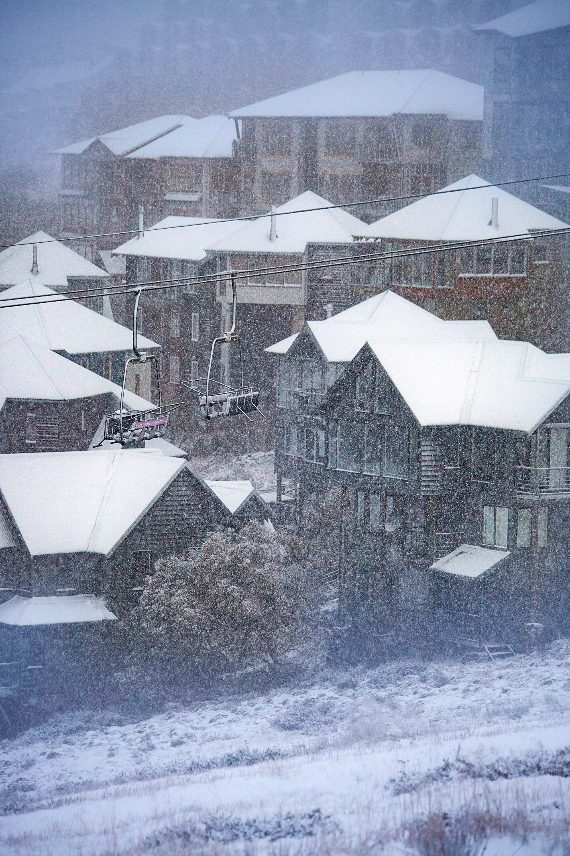Snow on ski lift at Mount Hotham