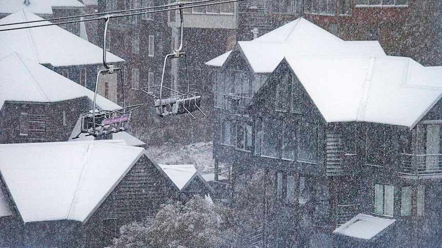 Snow on ski lift at Mount Hotham