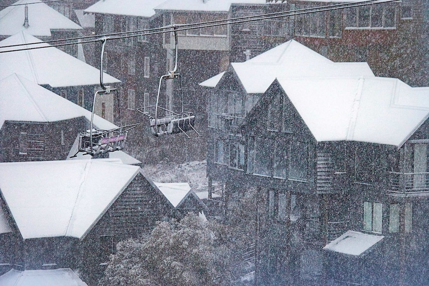 Snow on ski lift at Mount Hotham