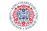 The coronation emblem of King Charles III and Camilla, Queen Consort on a white background