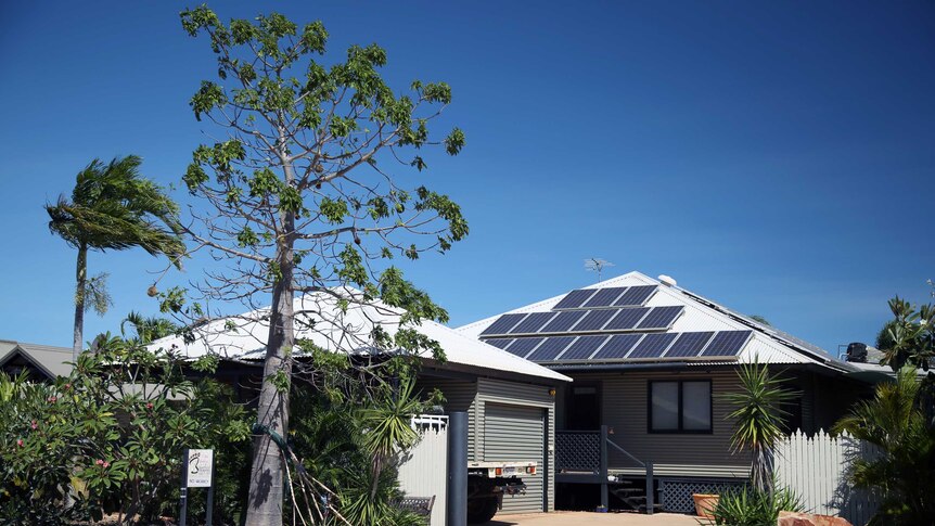 A Broome house with solar panels on the roof.