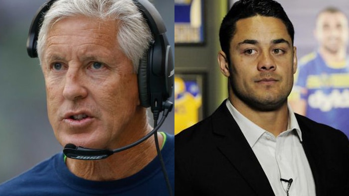 Composite image of Jarryd Hayne and Pete Carroll