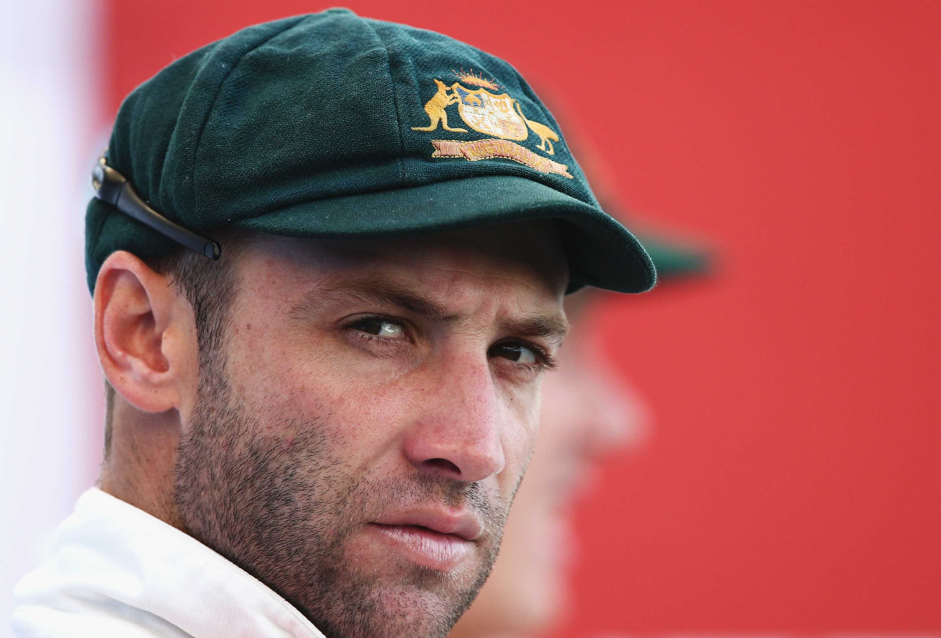 Phil Hughes looks on during Test against Pakistan