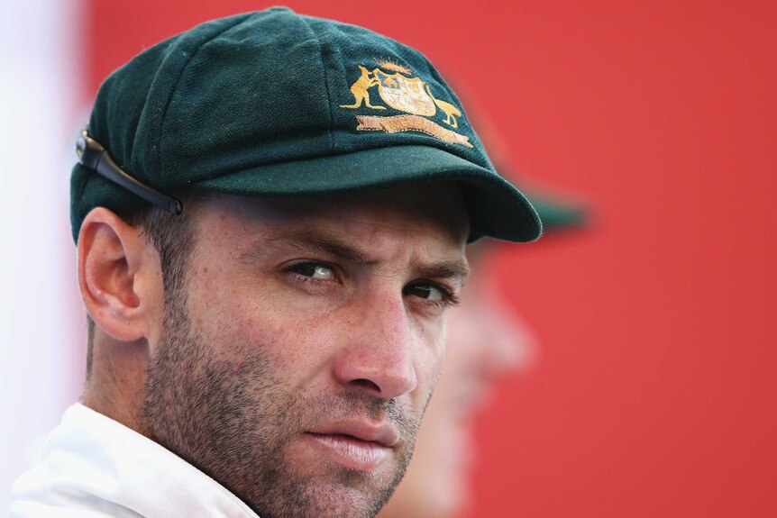 Phil Hughes looks on during Test against Pakistan