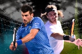 Artwork of two male tennis players.
