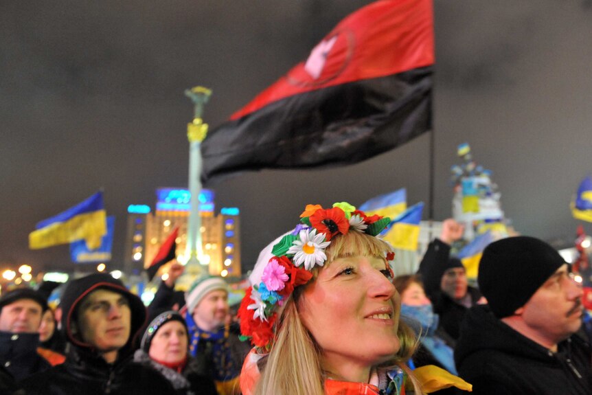 Girl attends Ukrainian opposition rally