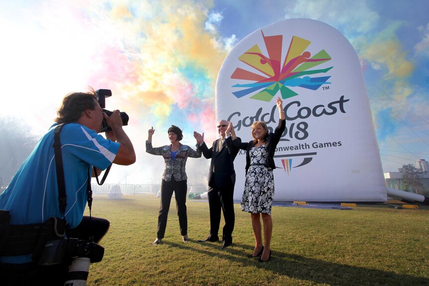 Revealed ... the Gold Coast 2018 Commonwealth Games emblem is unveiled in Southport.
