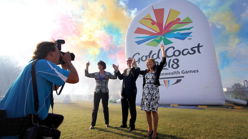 Revealed ... the Gold Coast 2018 Commonwealth Games emblem is unveiled in Southport.
