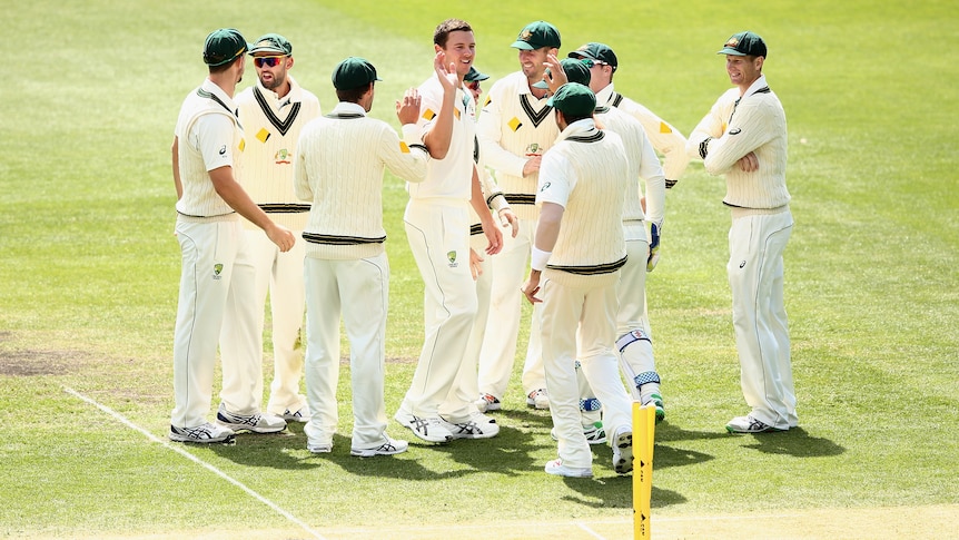 Australia's Josh Hazlewood celebrates the wicket of West Indies' Jerome Taylor
