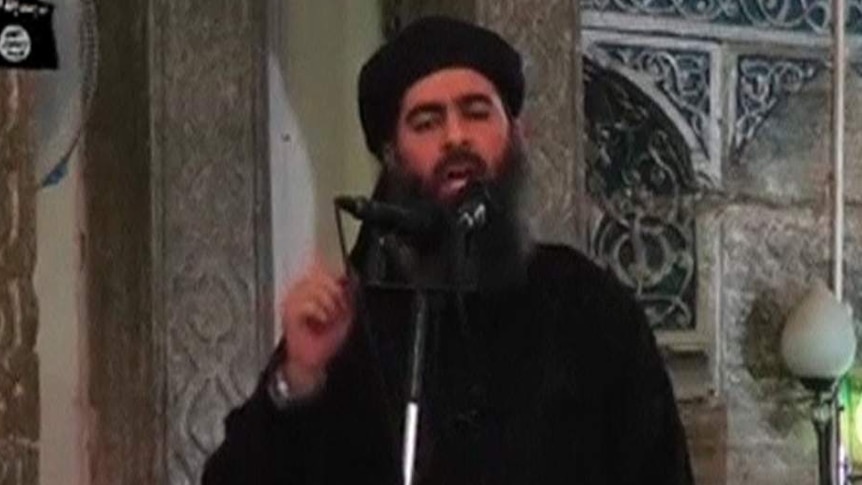 Abu Bakr al-Baghdadi declaring the caliphate in 2014.