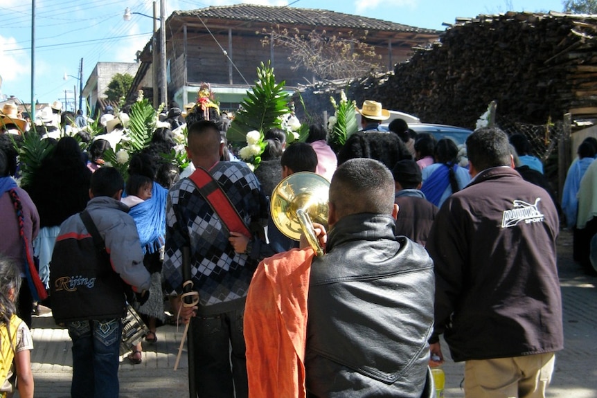 procession with brass band, Chamula, Chiapas, Mexico